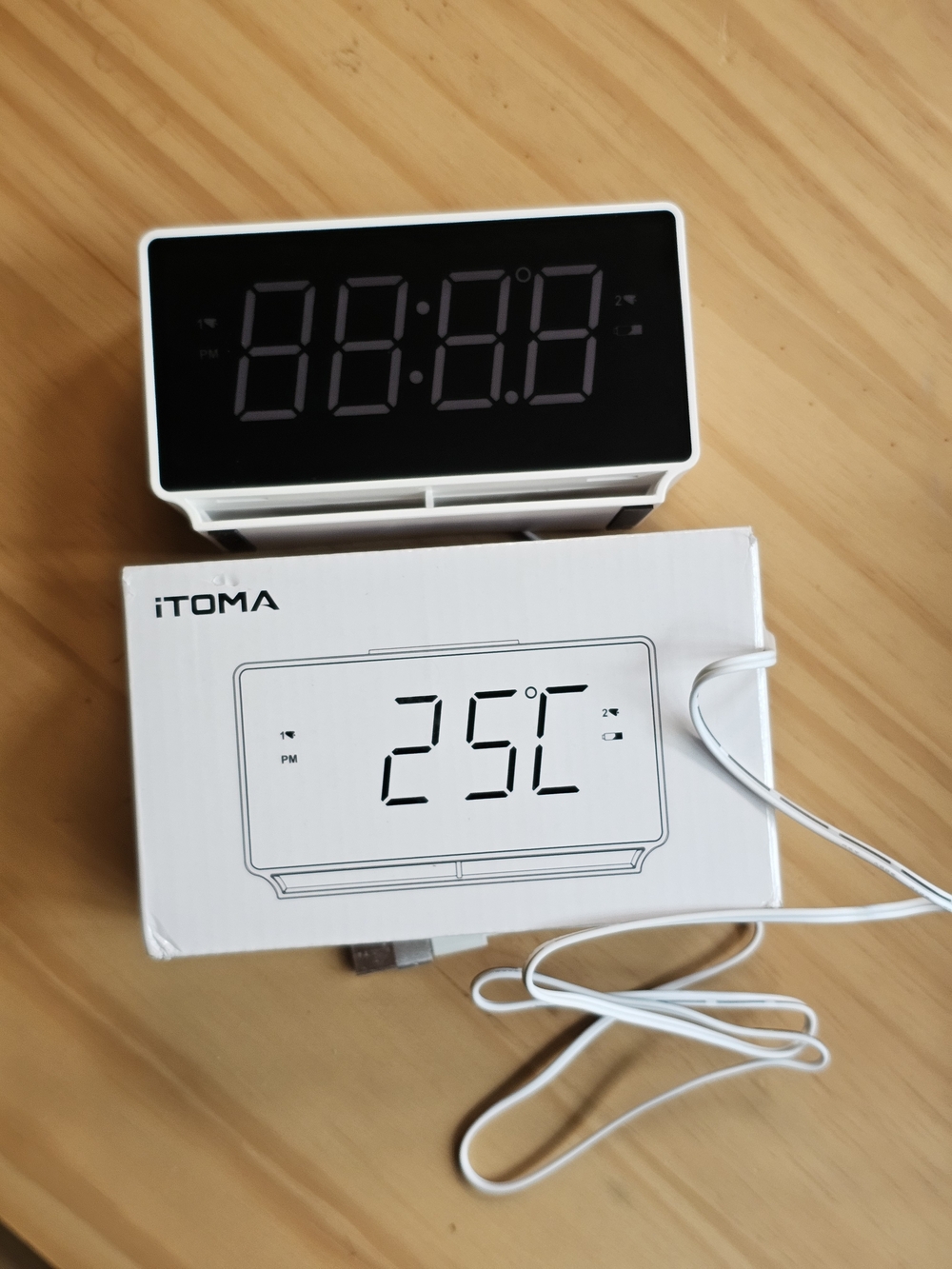 2 BN In A Box White Digital Alarm Clock with Temperature Display